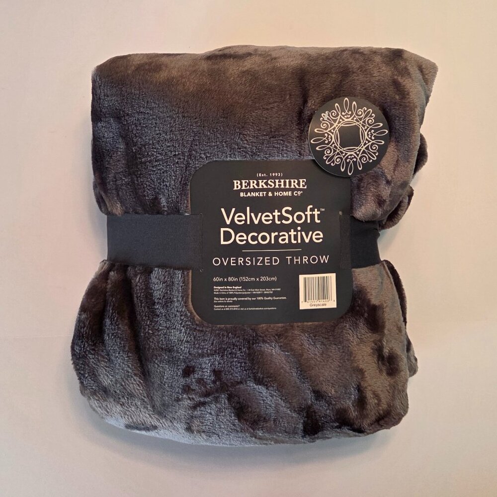 Berkshire Blanket & Home Co. 60"x80" Dark Grey Velvet Soft Oversized Throw, NWT